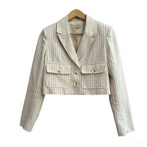 JASON WU Pin Stripped Cropped Jacket with Pockets in Cream SZ Small Blazer